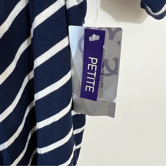 Catherines Blouse 2XW Petites Navy Blue White Stripes Cold Shoulder Stretch Plus - Picture 7 of 8